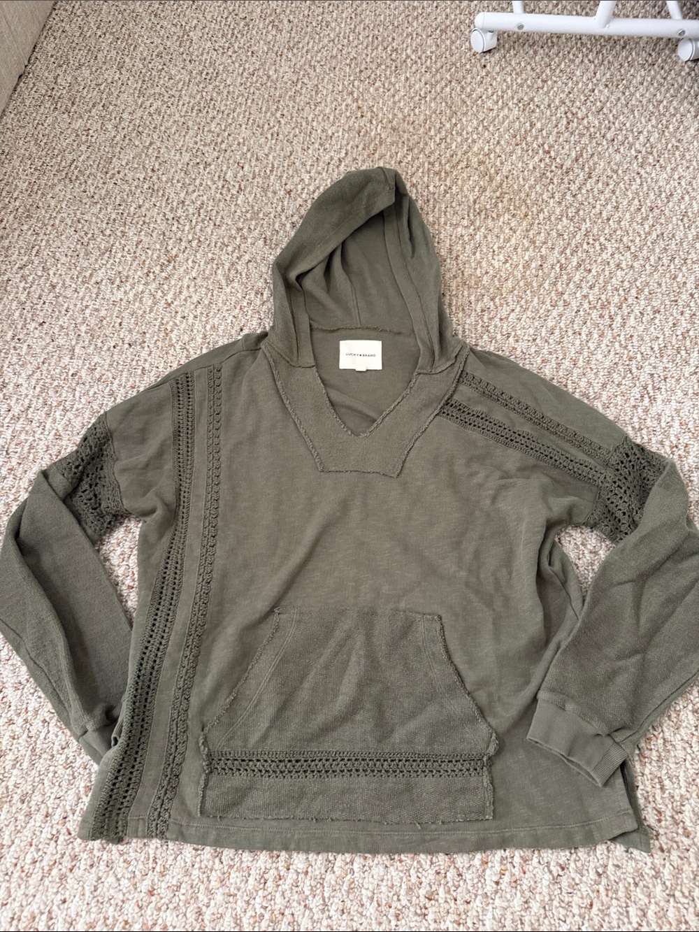 Lucky Brand Olive Green V-Neck Hooded top